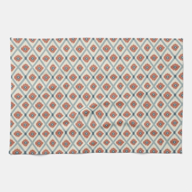 Boho Ikat Diamond Geometric Seamless Pattern  Kitchen Towel (Horizontal)