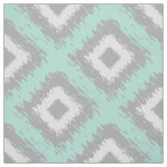 Boho Ikat Tribal Pattern Aqua Gray Diamond Print Fabric