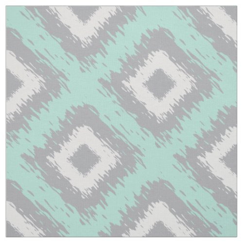 Boho Ikat Tribal Pattern Aqua Gray Diamond Print Fabric