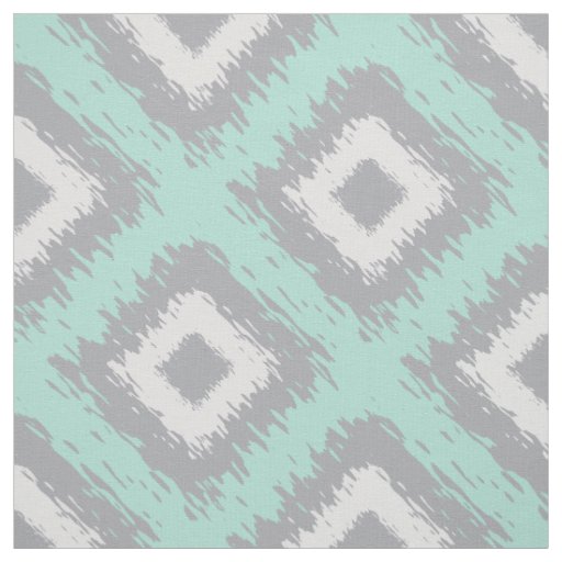 Boho Ikat Tribal Pattern Aqua Gray Diamond Print Fabric