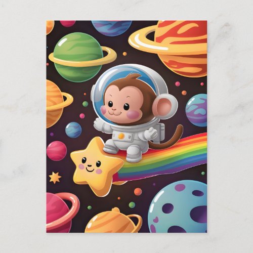 Boho Illustration Monkey navigating through Space Postcard