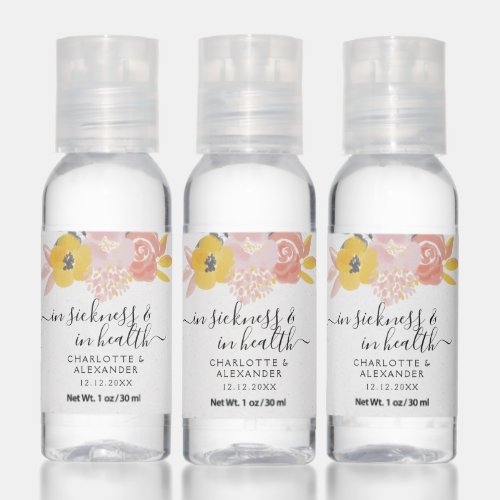 Boho In Sickness  in Health Floral Names Wedding Hand Sanitizer