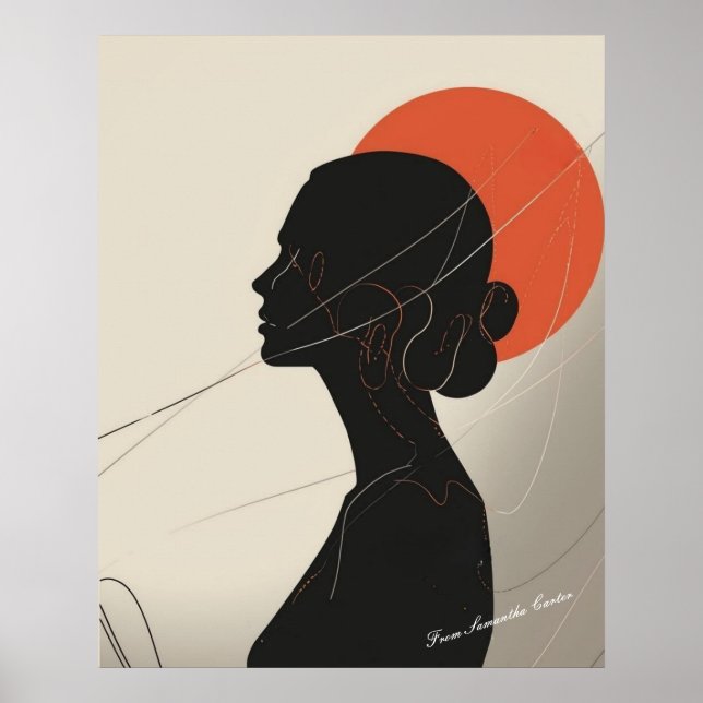 Boho Inclusive Woman Silhouette with Sunset Circle Poster (Front)