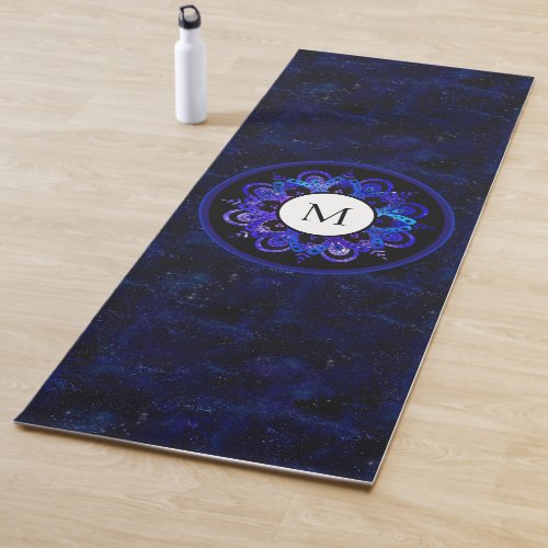 Boho Indigo Blue Universe Galaxy Mandala Monogram Yoga Mat