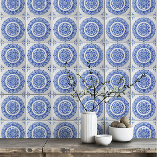 Boho Indigo Navy blue Mandala flower Ceramic Tile