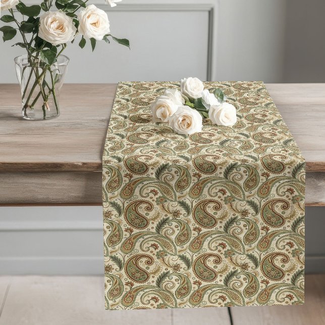 Boho-Inspired Earthy Paisley Patterns Pastel Green Long Table Runner (Boho-Inspired Earthy Paisley Patterns Pastel Green Long Table Runner)