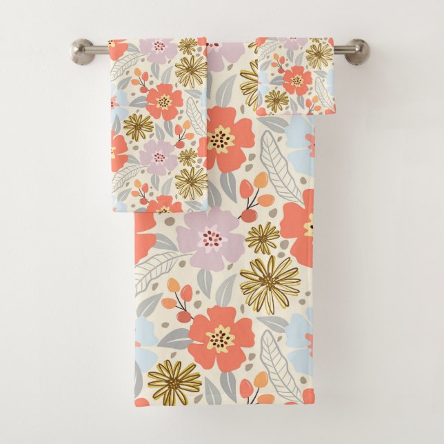 Boho Inspired Floral Pattern Bath Towel Set (Insitu)