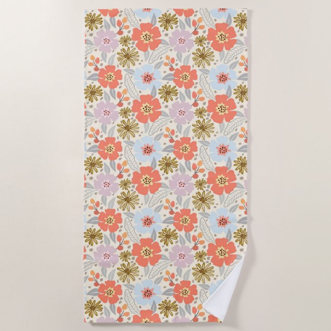 Boho Inspired Floral Pattern Beach Towel (Front)