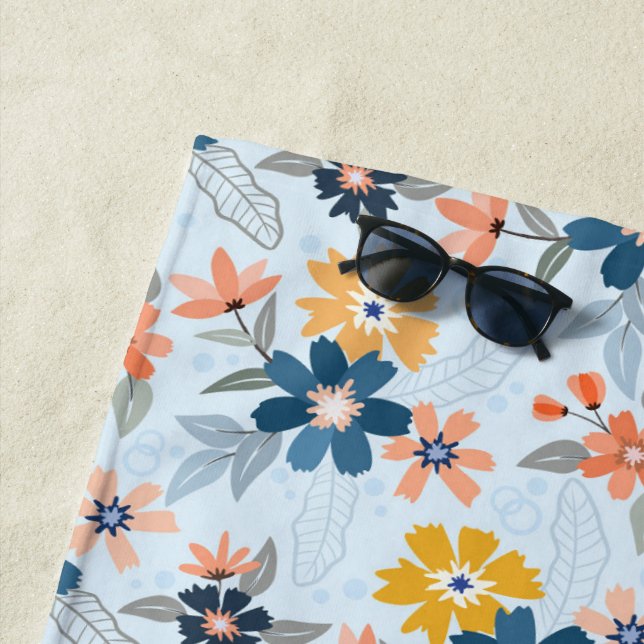 Boho Inspired Flower Pattern Beach Towel (In Situ)