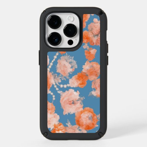 boho inspired orange floral design with pearls speck iPhone 14 pro case