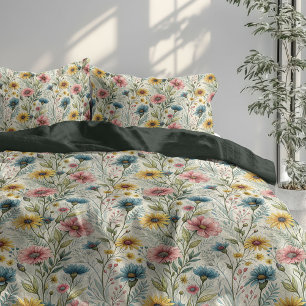 Boho-Inspired Pastel Wildflower Peaceful Sleep Duvet Cover