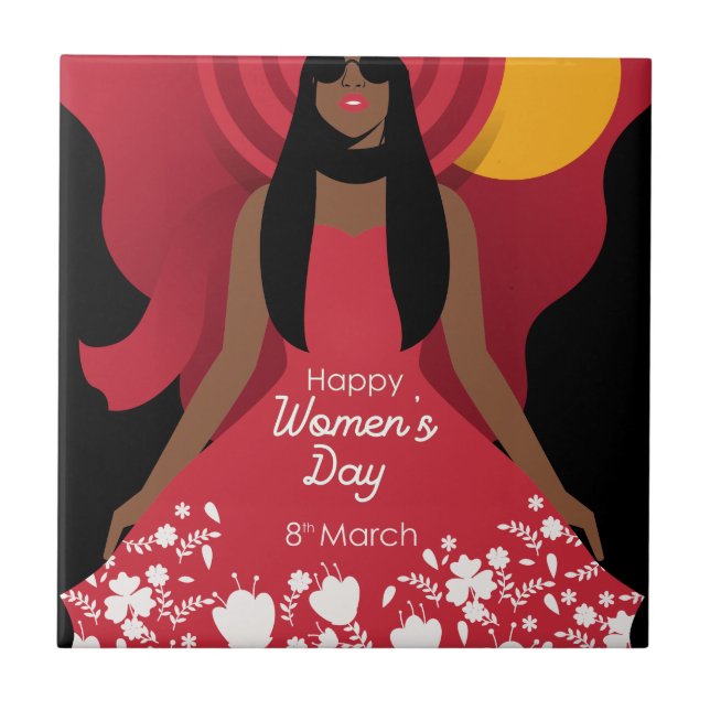 boho international womens day ceramic tile (Front)