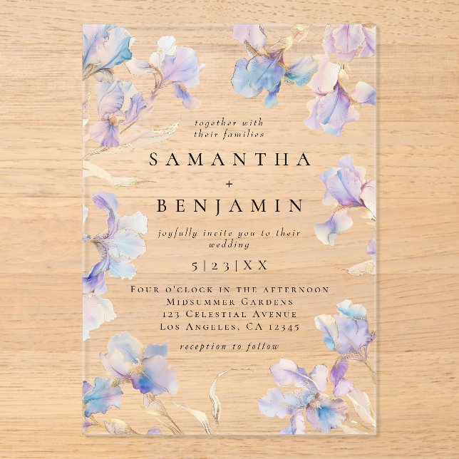 Boho Iris Wedding Acrylic Invitations (Front)