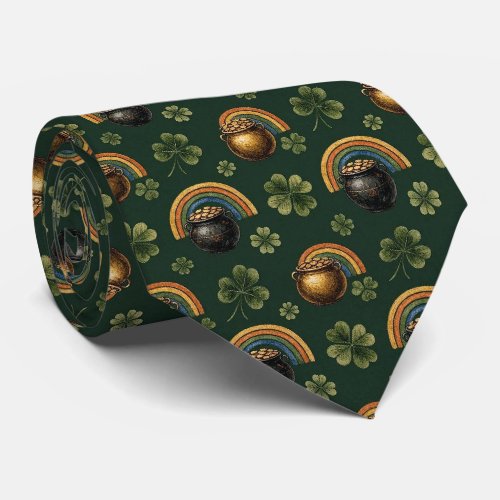 Boho Irish Pot of Gold and Shamrock Neck Tie