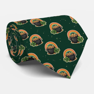 Boho Irish Pot of Gold and Shamrock Neck Tie