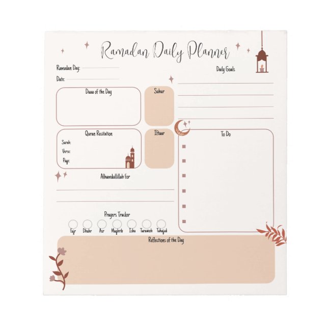 Boho Islamic Customizable Ramadan Planner  Notepad (Front)