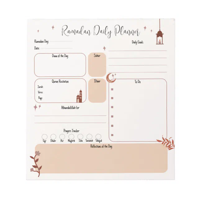 Boho Islamic Customizable Ramadan Planner Notepad | Zazzle