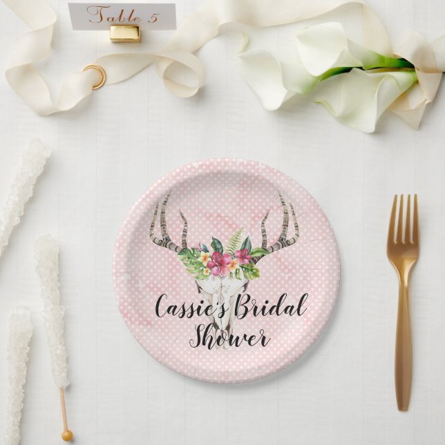 Boho Island Skull Bridal Shower  Paper Plates (Wedding)