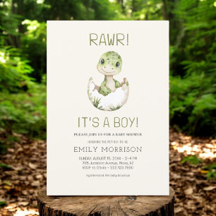 Boho It's a Boy Cute Dinosaur Baby Boy Shower Invitation