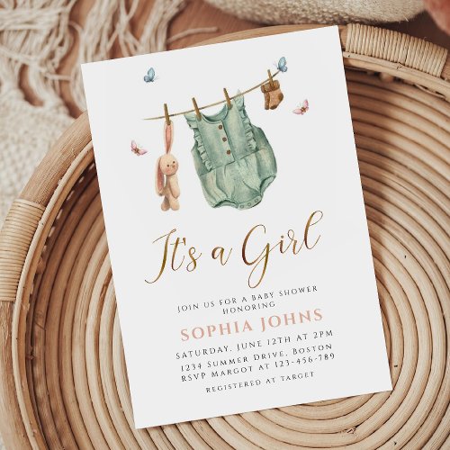 Boho Its a Girl Spring Clothes Baby Shower Invitation