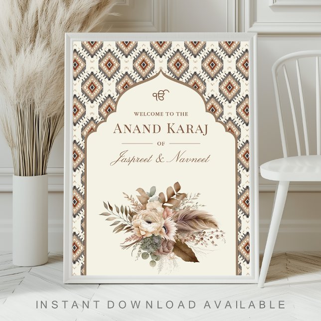Boho Ivory Anand Karaj Sikh Wedding Welcome Sign (Creator Uploaded)