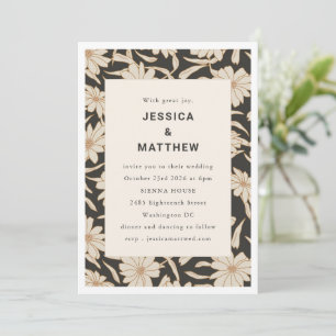 Boho Ivory and Black Floral Modern Unique Wedding Invitation