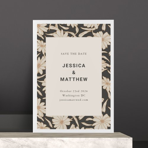 Boho Ivory and Black Floral Modern Unique Wedding  Save The Date
