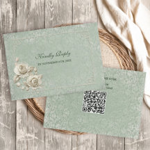 Boho Ivory Arch Wedding with QR Code RSVP card