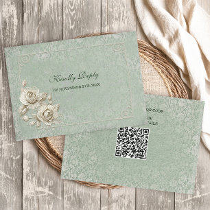 Boho Ivory Arch Wedding with QR Code RSVP card