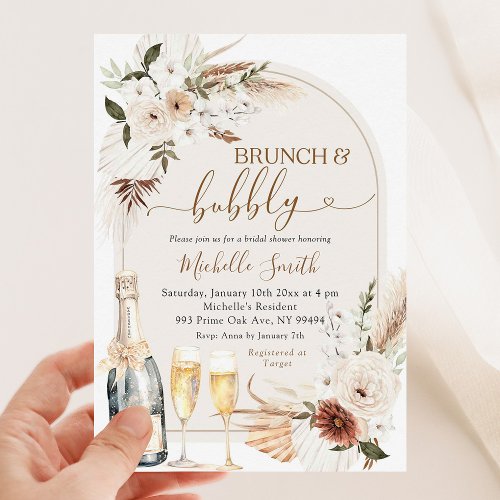 Boho Ivory Beige Floral Wine Bridal Shower Invitation