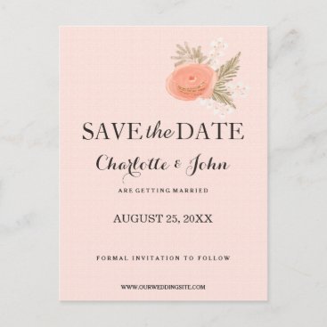 boho  ivory blush gold floral save the dates announcement postcard