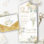 Boho Ivory Floral Gold Crescent Moon Baby Shower All In One Invitation