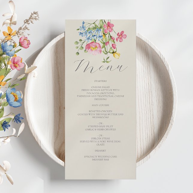 Boho Ivory Floral Wildflower Wedding Menu (Creator Uploaded)
