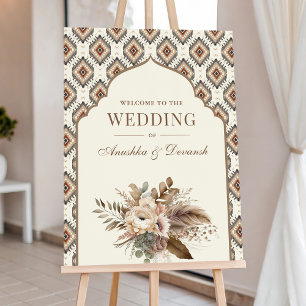 Boho Ivory Indian Wedding Welcome Sign