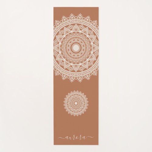 Boho Ivory Mandala on Terracotta Custom Name Yoga Mat
