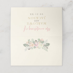 Boho Ivory Pink Gold Floral Monogram Wedding Place Card