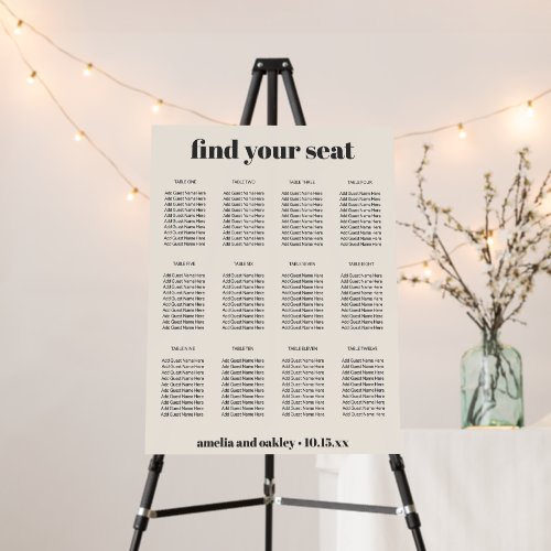 Boho Ivory Simple Custom Wedding Seating Chart Foam Board
