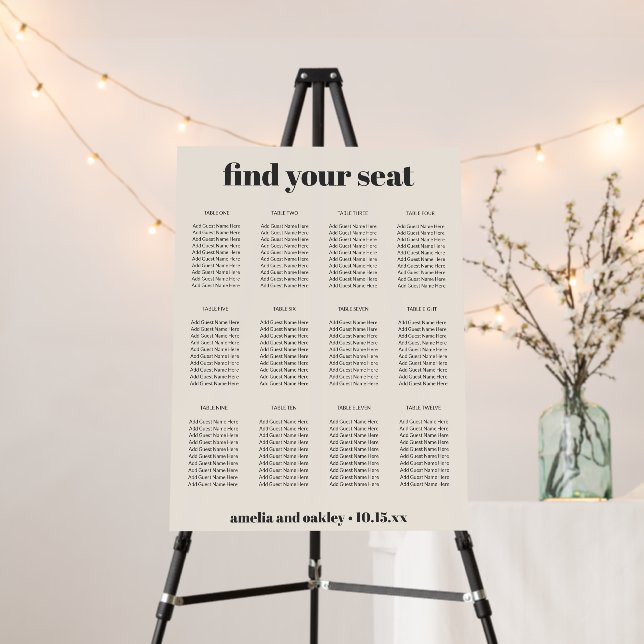 Boho Ivory Simple Custom Wedding Seating Chart Foam Board (In Situ (Stand))