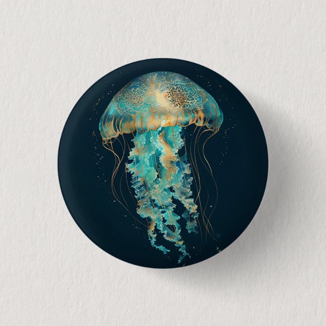 Boho Jellyfish | Deep Ocean Button (Front)