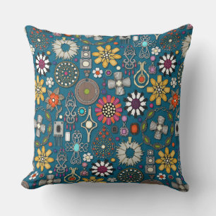 boho jewel treasures peacock blue throw pillow