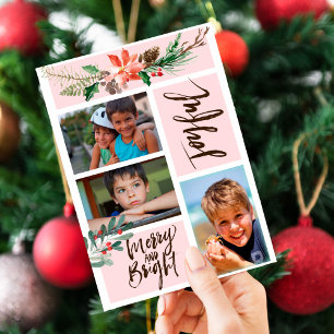 Boho Joyful Merry and Bright Christmas Photo Holiday Card