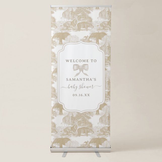 Boho Jungle Animal Safari Chinoiserie Baby Shower Retractable Banner (Front)