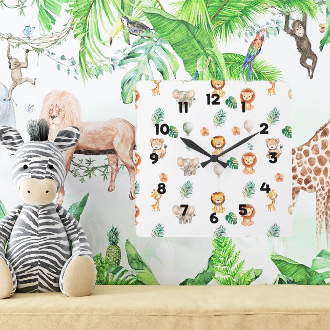 Boho Jungle Animals  Square Wall Clock (Creator Uploaded)