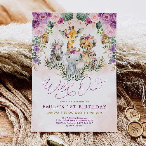 Boho Jungle Animals Wild One Girl 1st Birthday