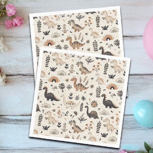 Boho Jungle Dinosaur Pattern Birthday Napkins