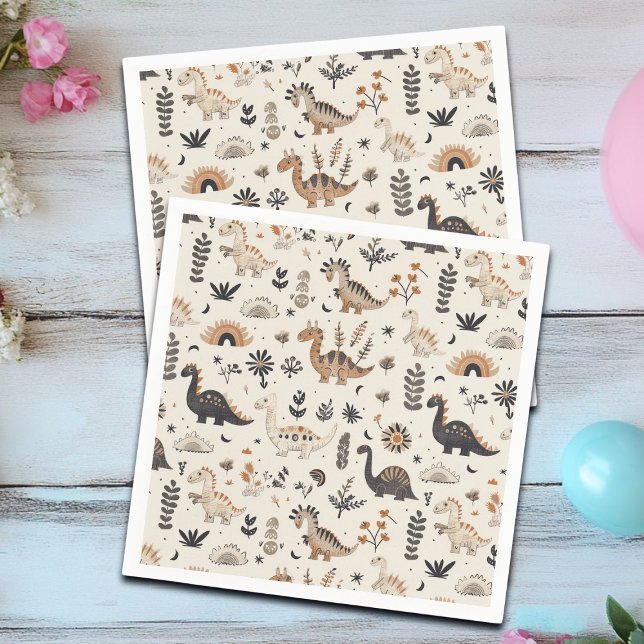 Boho Jungle Dinosaur Pattern Birthday Napkins (Creator Uploaded)