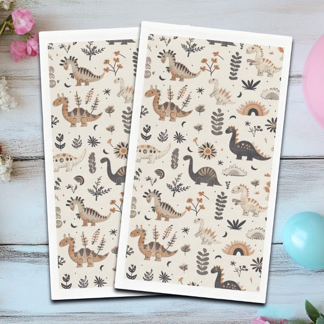 Boho Jungle Dinosaur Pattern Birthday Paper Guest Towels (Creator Uploaded)