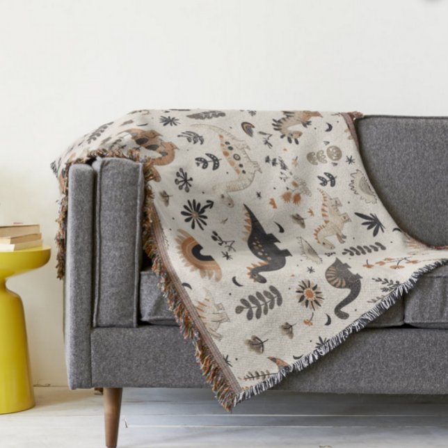 Boho Jungle Dinosaur Pattern Throw Blanket (Creator Uploaded)