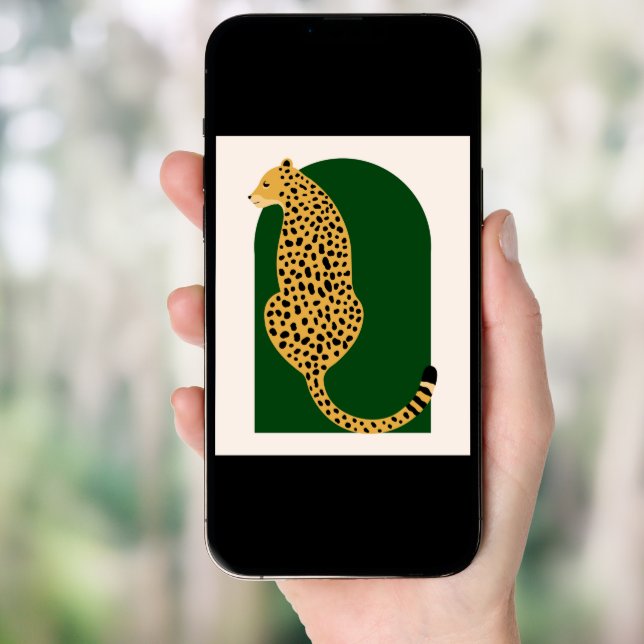 Boho Jungle Green Vintage Arch Oversized Leopard Poster (Front Digital)