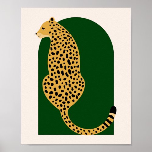 Boho Jungle Green Vintage Arch Oversized Leopard Poster